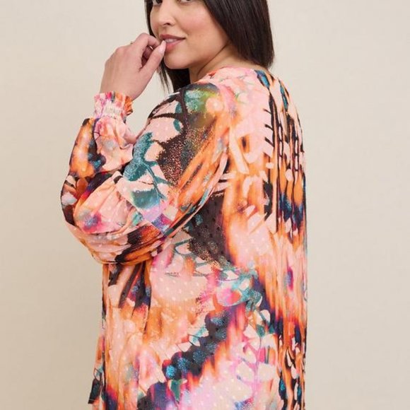 Torrid Chiffon Clip Dot Butterfly Blouson Sz: 1X (14-16) - Picture 2 of 4